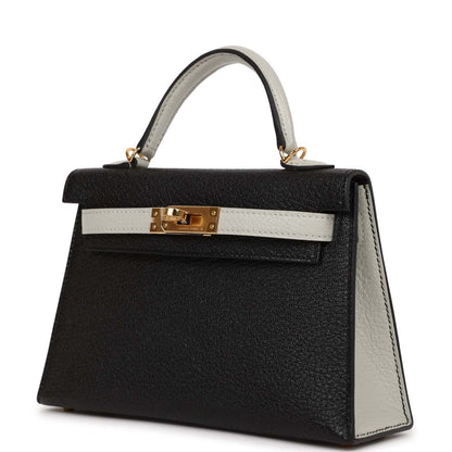 Hermes HSS Kelly Sellier 20 Black and Gris Perle Chevre Mysore Gold Hardware