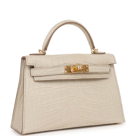 Hermes Kelly Sellier 20 Beton Mate Alligator Gold Hardware