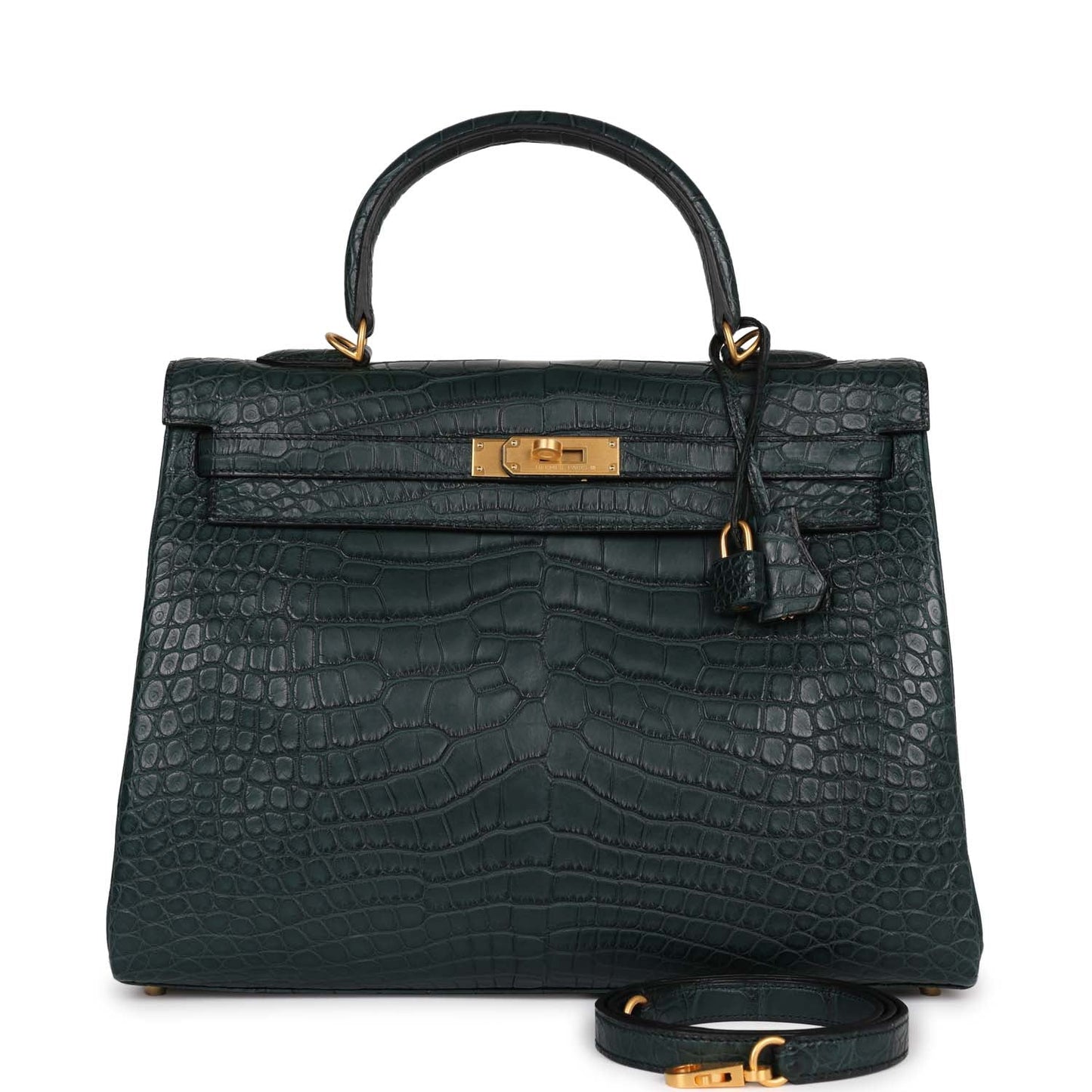 Hermes Special Order (HSS) Kelly Retourne 35 Vert Fonce Matte Alligator Brushed Gold Hardware