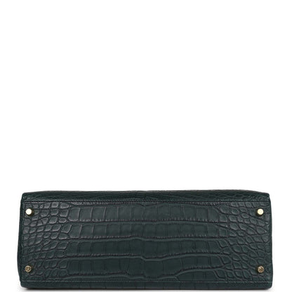 Hermes Special Order (HSS) Kelly Retourne 35 Vert Fonce Matte Alligator Brushed Gold Hardware