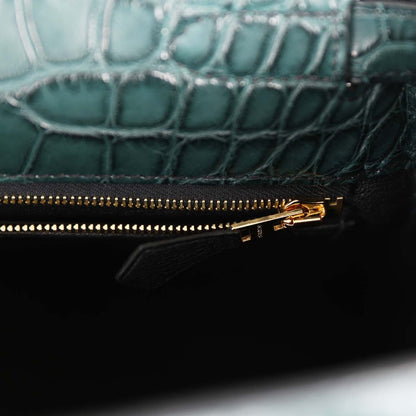 Hermes Special Order (HSS) Kelly Retourne 35 Vert Fonce Matte Alligator Brushed Gold Hardware