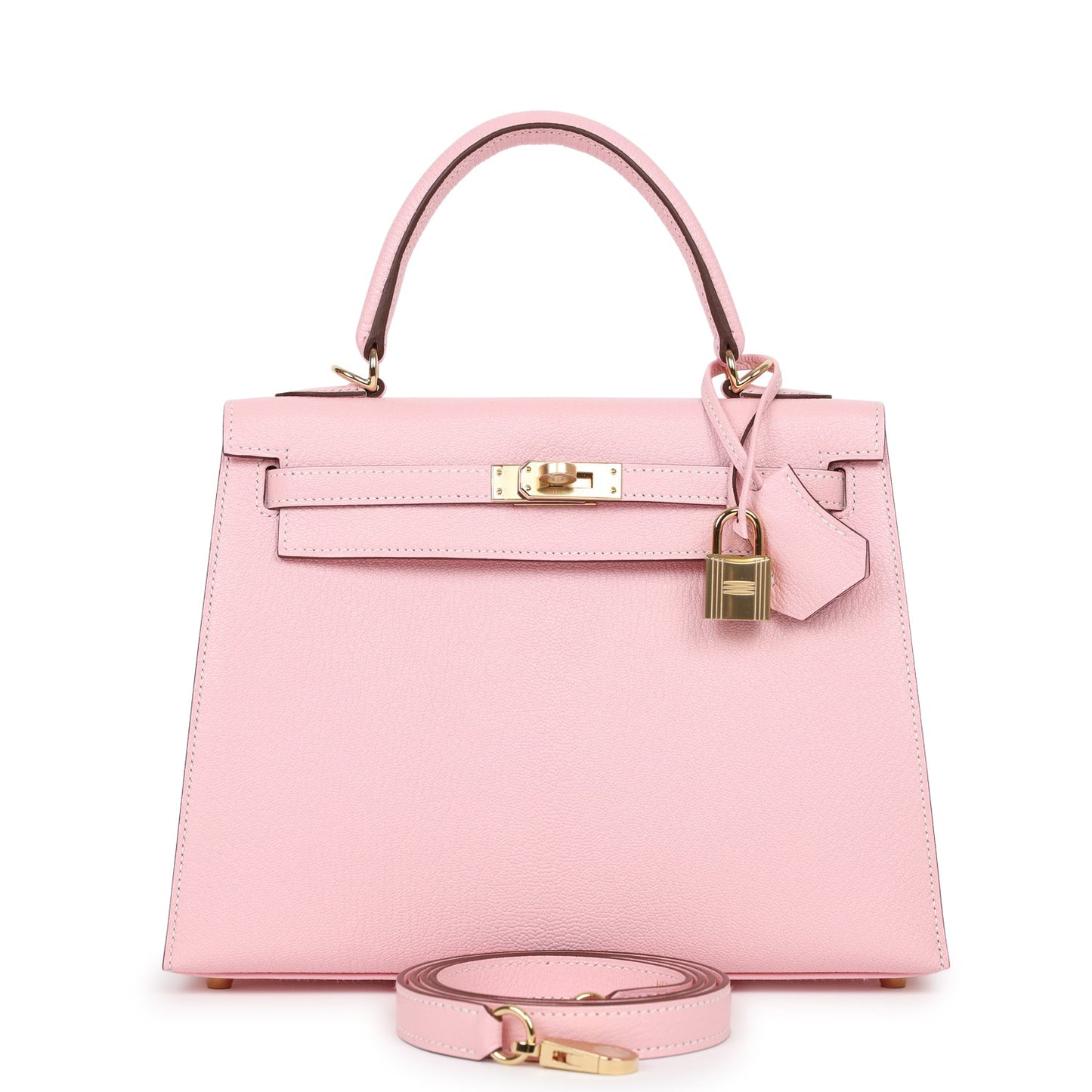 Hermes Special Order (HSS) Kelly Sellier 25 Rose Sakura Chevre Permabrass Hardware