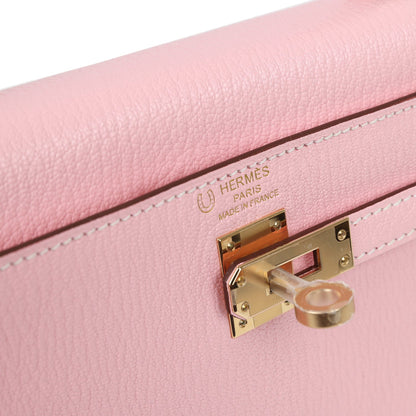 Hermes Special Order (HSS) Kelly Sellier 25 Rose Sakura Chevre Permabrass Hardware