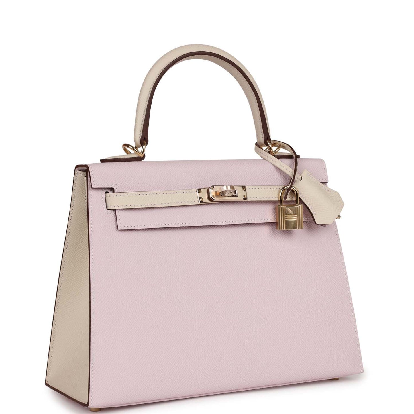 Hermes Special Order (HSS) Kelly Sellier 25 Mauve Pale and Craie Epsom Permabrass Hardware