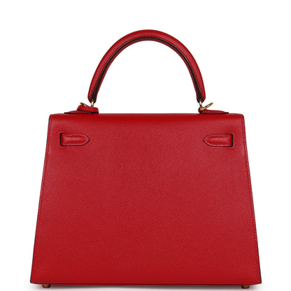 Hermes Kelly Sellier 25 Rouge Casaque Epsom Gold Hardware