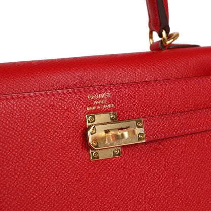 Hermes Kelly Sellier 25 Rouge Casaque Epsom Gold Hardware