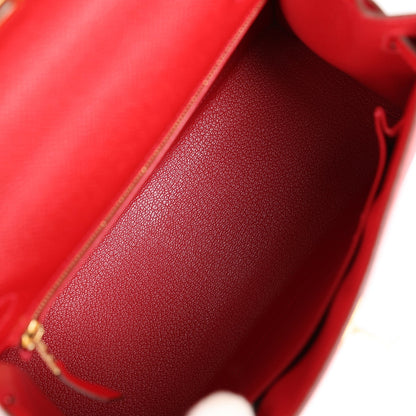 Hermes Kelly Sellier 25 Rouge Casaque Epsom Gold Hardware