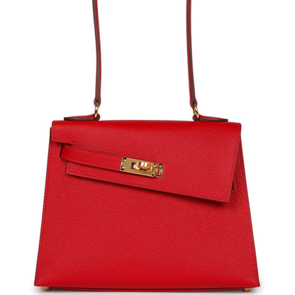 Hermes Kelly Sellier en Desordre 20 Rouge De Coeur Epsom Gold Hardware