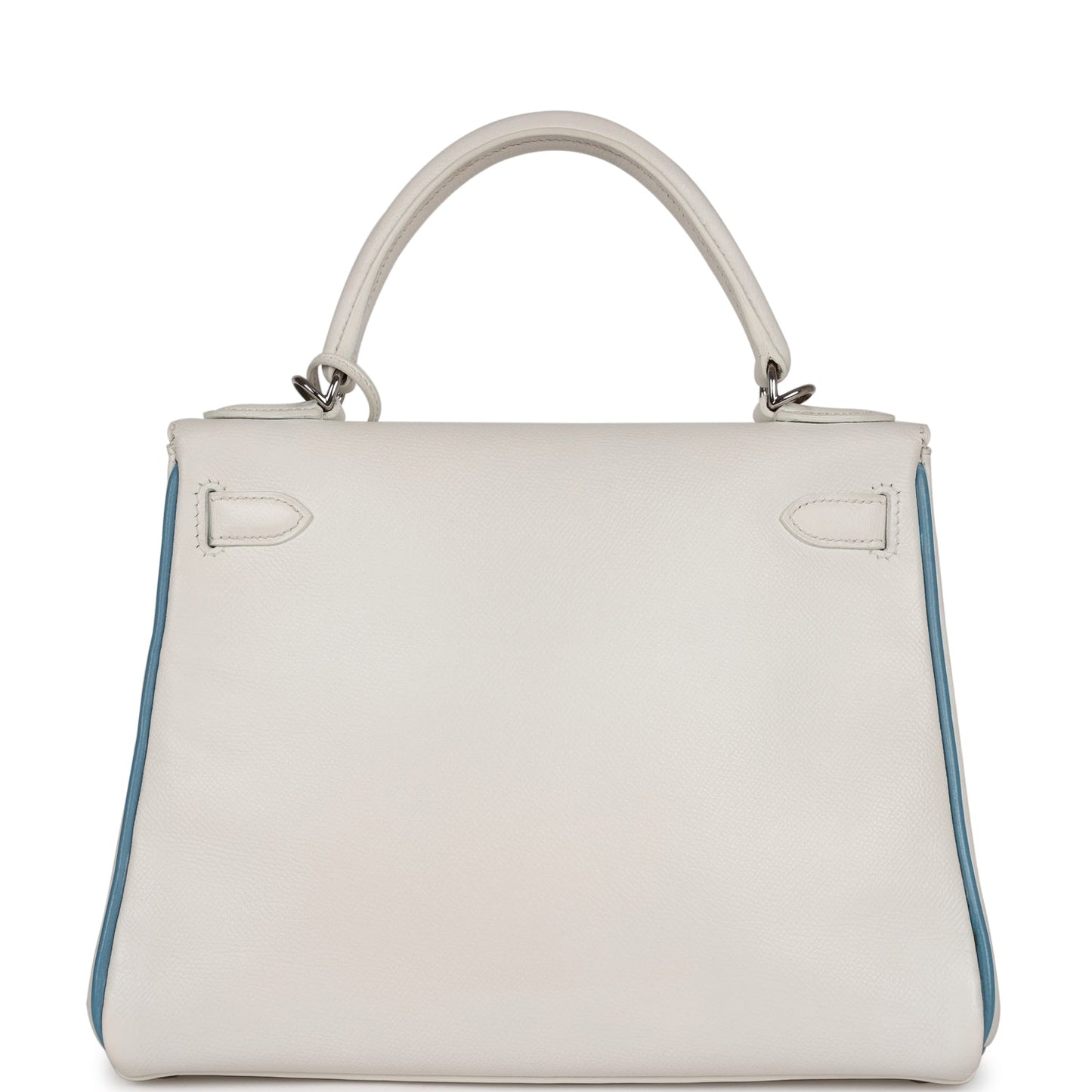 Hermes Bi-color Kelly Retourne 28 White and Blue Jean Epsom Palladium Hardware