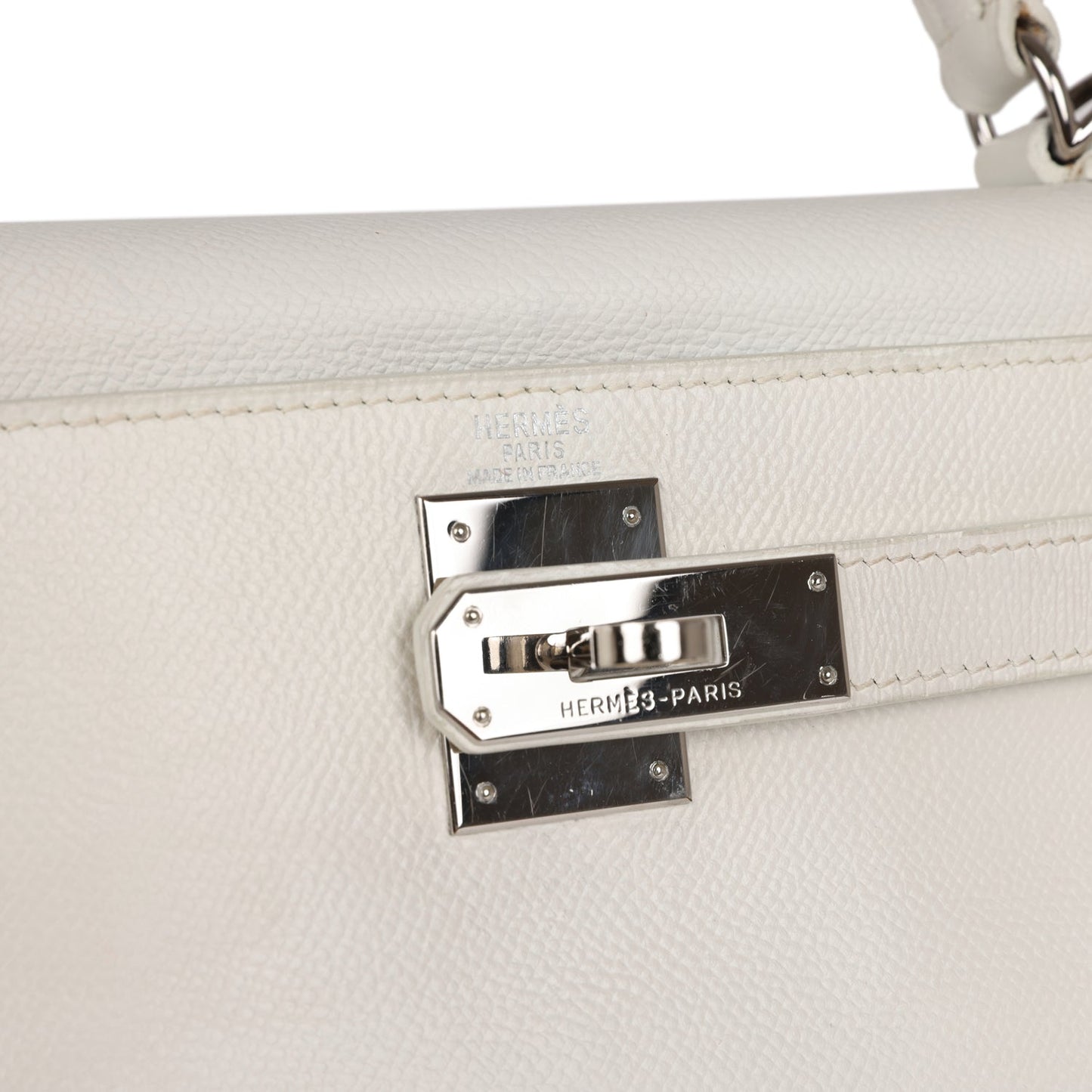 Hermes Bi-color Kelly Retourne 28 White and Blue Jean Epsom Palladium Hardware