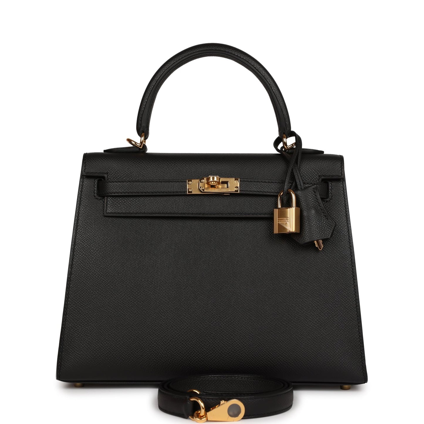 Hermes Kelly Sellier 25 Black Epsom Gold Hardware