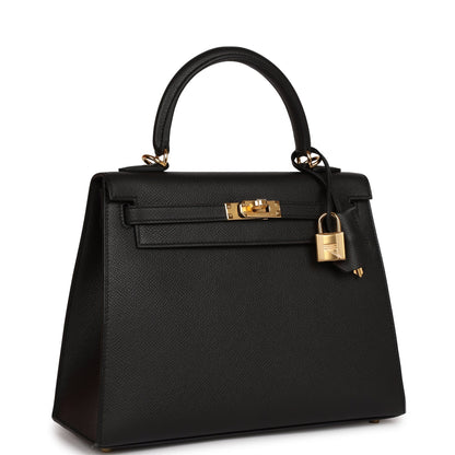 Hermes Kelly Sellier 25 Black Epsom Gold Hardware