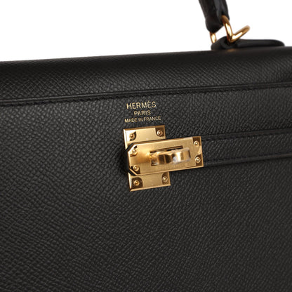 Hermes Kelly Sellier 25 Black Epsom Gold Hardware