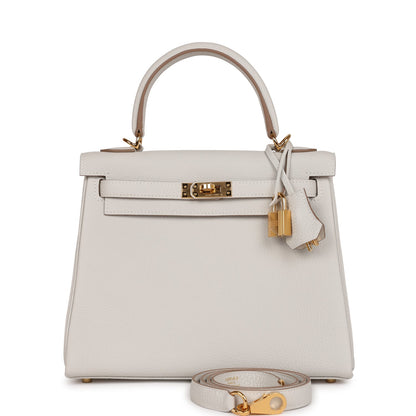 Hermes Kelly Retourne 25 Gris Pale Togo Gold Hardware