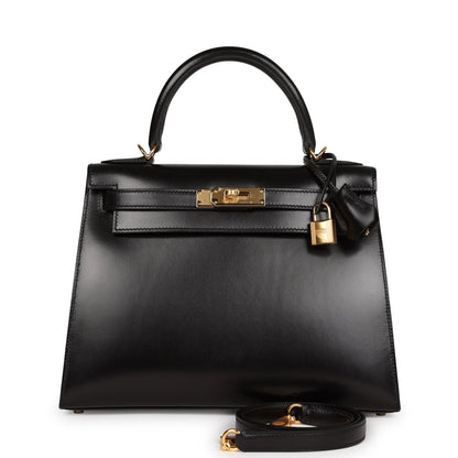 Hermes Kelly Sellier 28 Black Box Gold Hardware