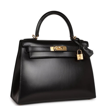 Hermes Kelly Sellier 28 Black Box Gold Hardware