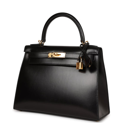 Hermes Kelly Sellier 28 Black Box Gold Hardware