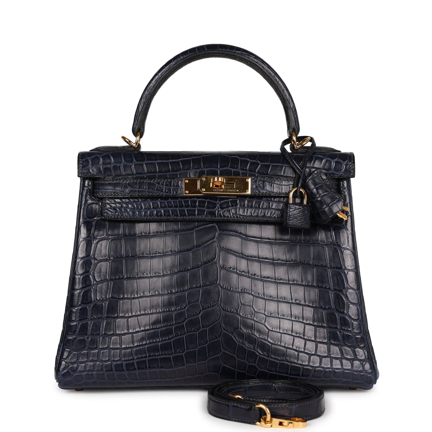 Hermes Kelly Retourne 28 Bleu Indigo Matte Niloticus Crocodile Gold Hardware