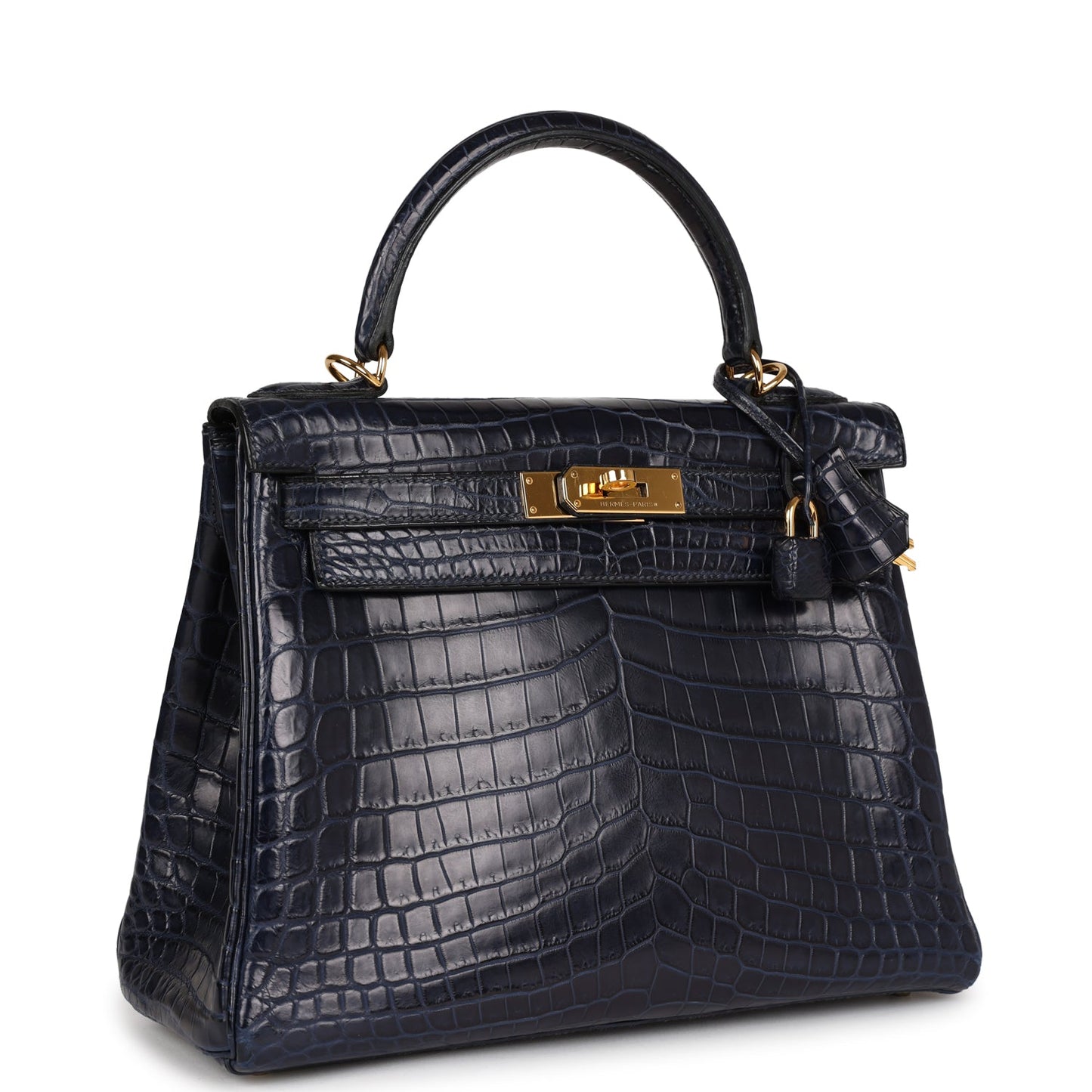 Hermes Kelly Retourne 28 Bleu Indigo Matte Niloticus Crocodile Gold Hardware