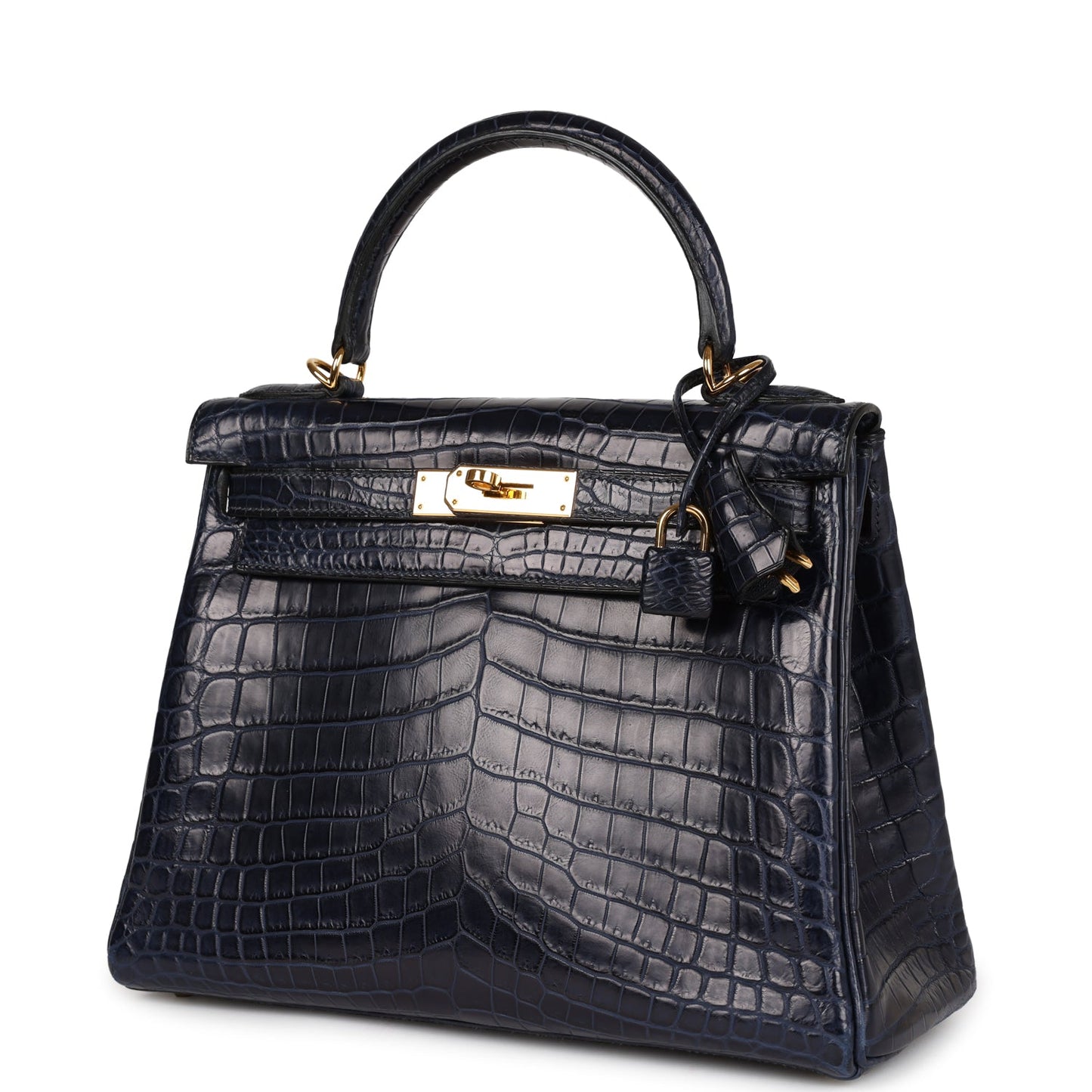 Hermes Kelly Retourne 28 Bleu Indigo Matte Niloticus Crocodile Gold Hardware