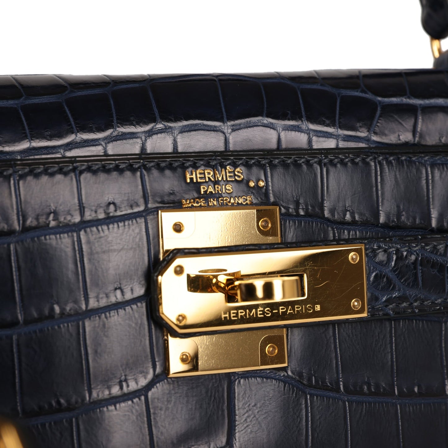 Hermes Kelly Retourne 28 Bleu Indigo Matte Niloticus Crocodile Gold Hardware