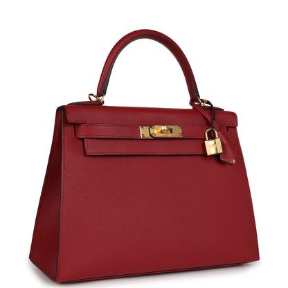 Hermes Kelly Sellier 28 Rouge Grenat Epsom Gold Hardware