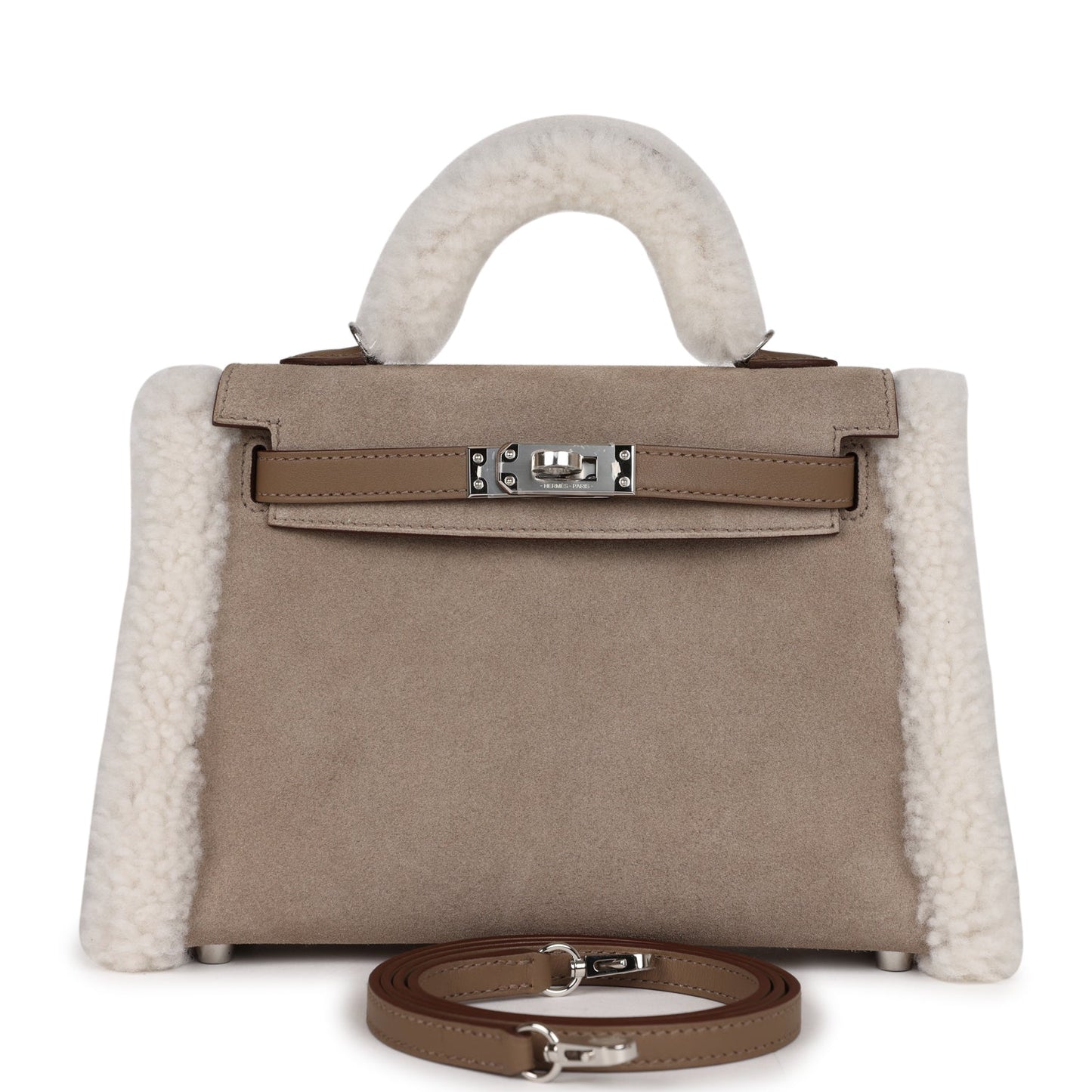 Hermes Teddy Kelly 20 Etoupe Shearling and Swift Palladium Hardware