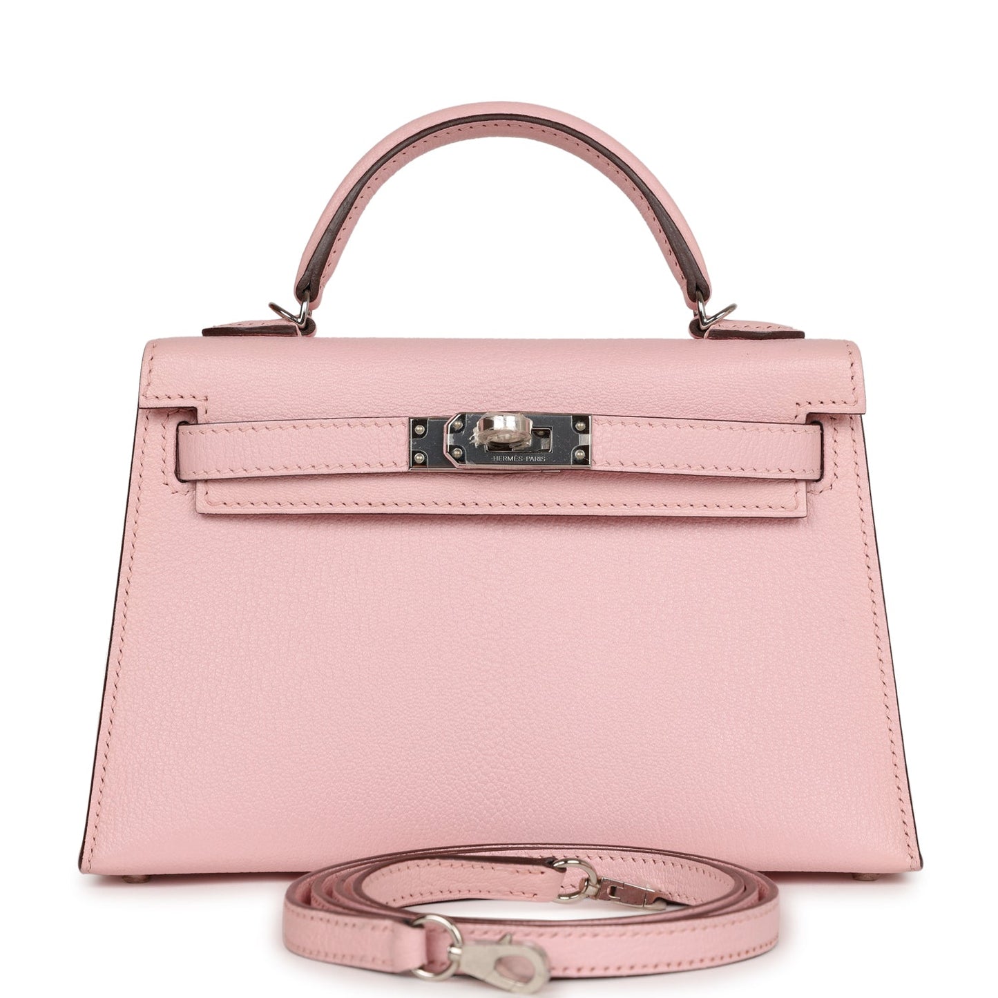 Hermes Kelly Sellier 20 Rose Sakura Chevre Palladium Hardware