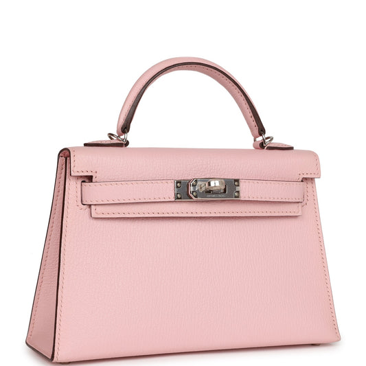 Hermes Kelly Sellier 20 Rose Sakura Chevre Palladium Hardware