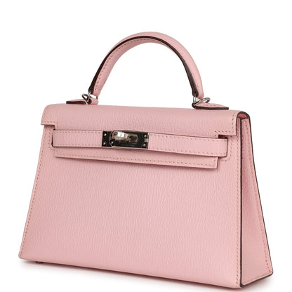 Hermes Kelly Sellier 20 Rose Sakura Chevre Palladium Hardware