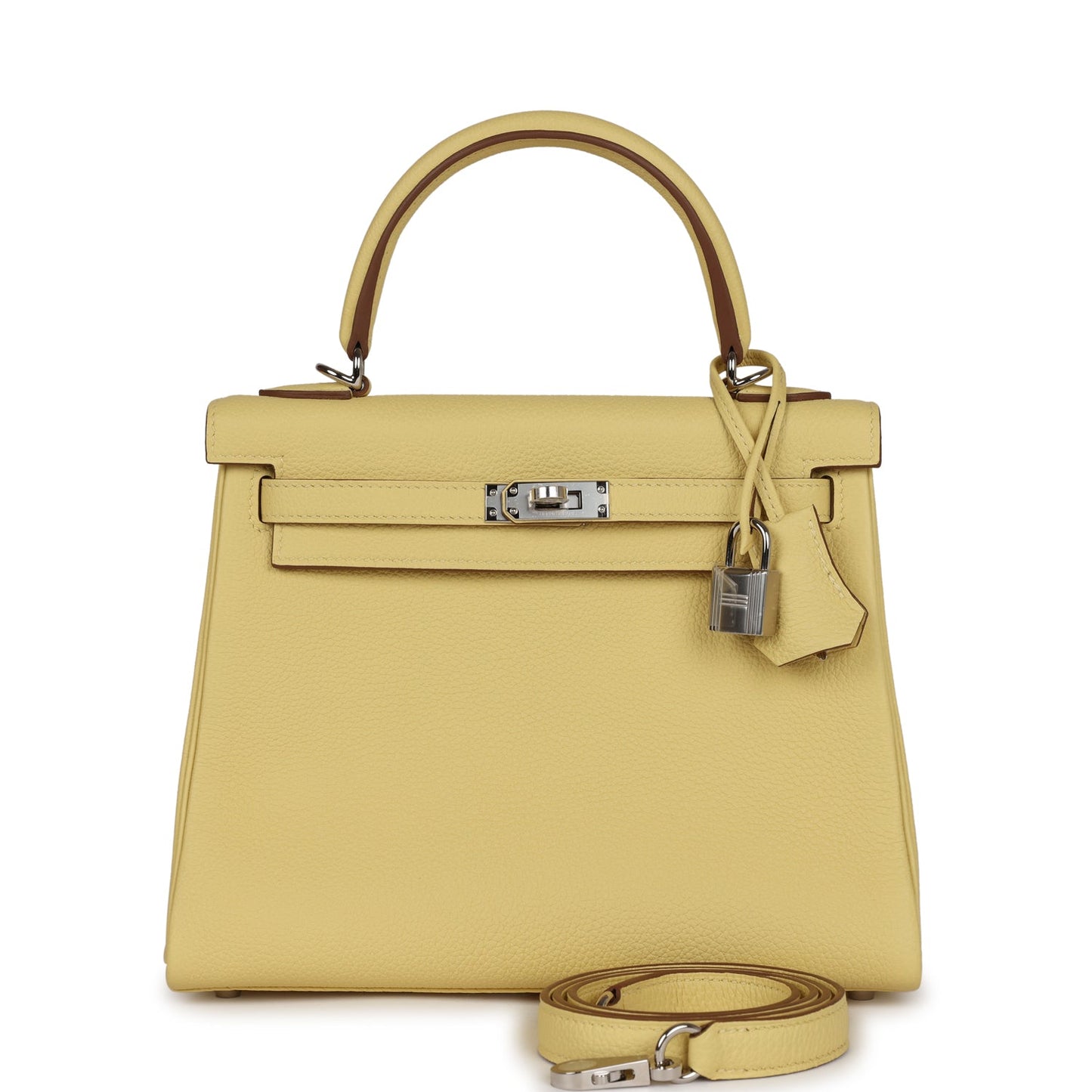 Hermes Kelly Retourne 25 Jaune Poussin Togo Palladium Hardware