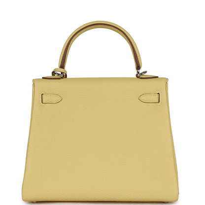 Hermes Kelly Retourne 25 Jaune Poussin Togo Palladium Hardware