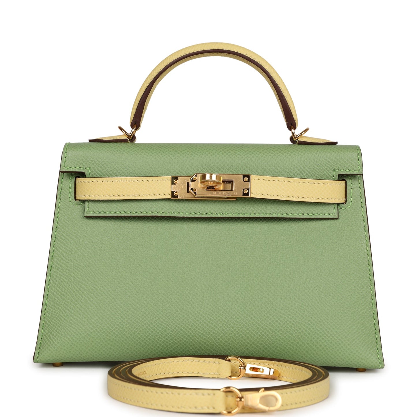 Hermes Special Order (HSS) Kelly 20 Vert Criquet and Limoncello Epsom Gold Hardware