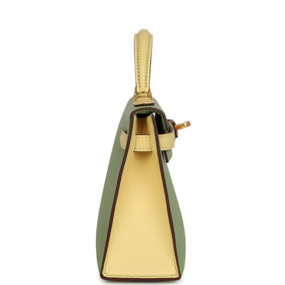 Hermes Special Order (HSS) Kelly 20 Vert Criquet and Limoncello Epsom Gold Hardware