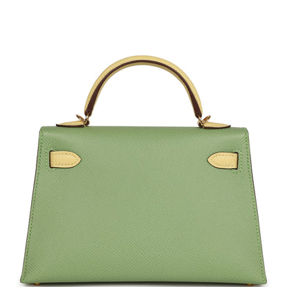 Hermes Special Order (HSS) Kelly 20 Vert Criquet and Limoncello Epsom Gold Hardware