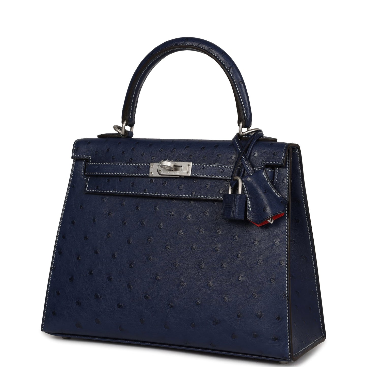 Hermes Special Order (HSS) Kelly Sellier 25 Bleu Iris Verso Ostrich Brushed Palladium Hardware