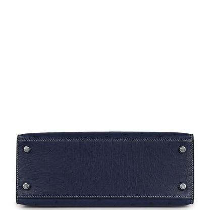 Hermes Special Order (HSS) Kelly Sellier 25 Bleu Iris Verso Ostrich Brushed Palladium Hardware