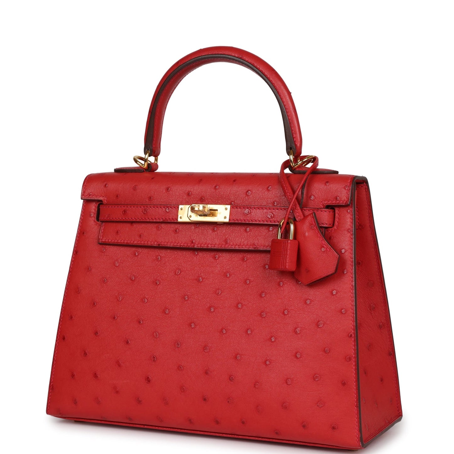 Hermes Special Order (HSS) Kelly Sellier 25 Rouge Vif Verso Ostrich Gold Hardware