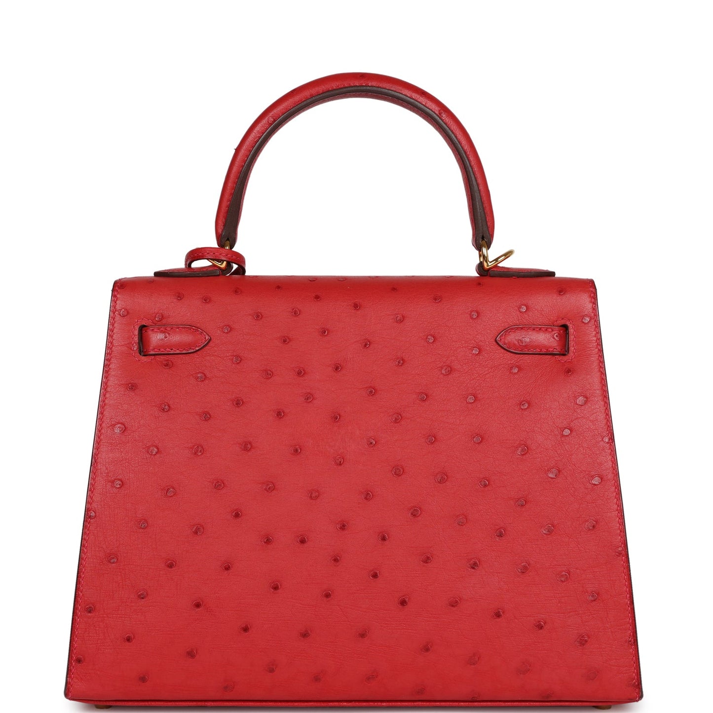 Hermes Special Order (HSS) Kelly Sellier 25 Rouge Vif Verso Ostrich Gold Hardware