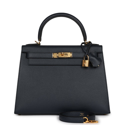 Hermes Kelly Sellier 28 Bleu Indigo Epsom Gold Hardware