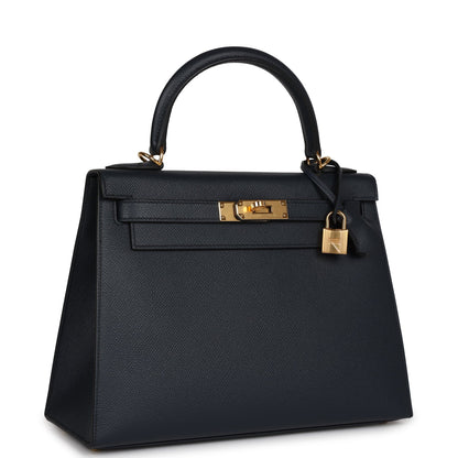 Hermes Kelly Sellier 28 Bleu Indigo Epsom Gold Hardware