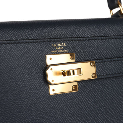 Hermes Kelly Sellier 28 Bleu Indigo Epsom Gold Hardware