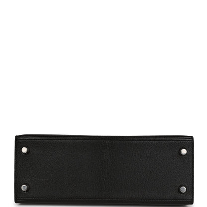 Hermes Special Order (HSS) Kelly Sellier 25 Black and Rose Pourpre Chevre Palladium Hardware