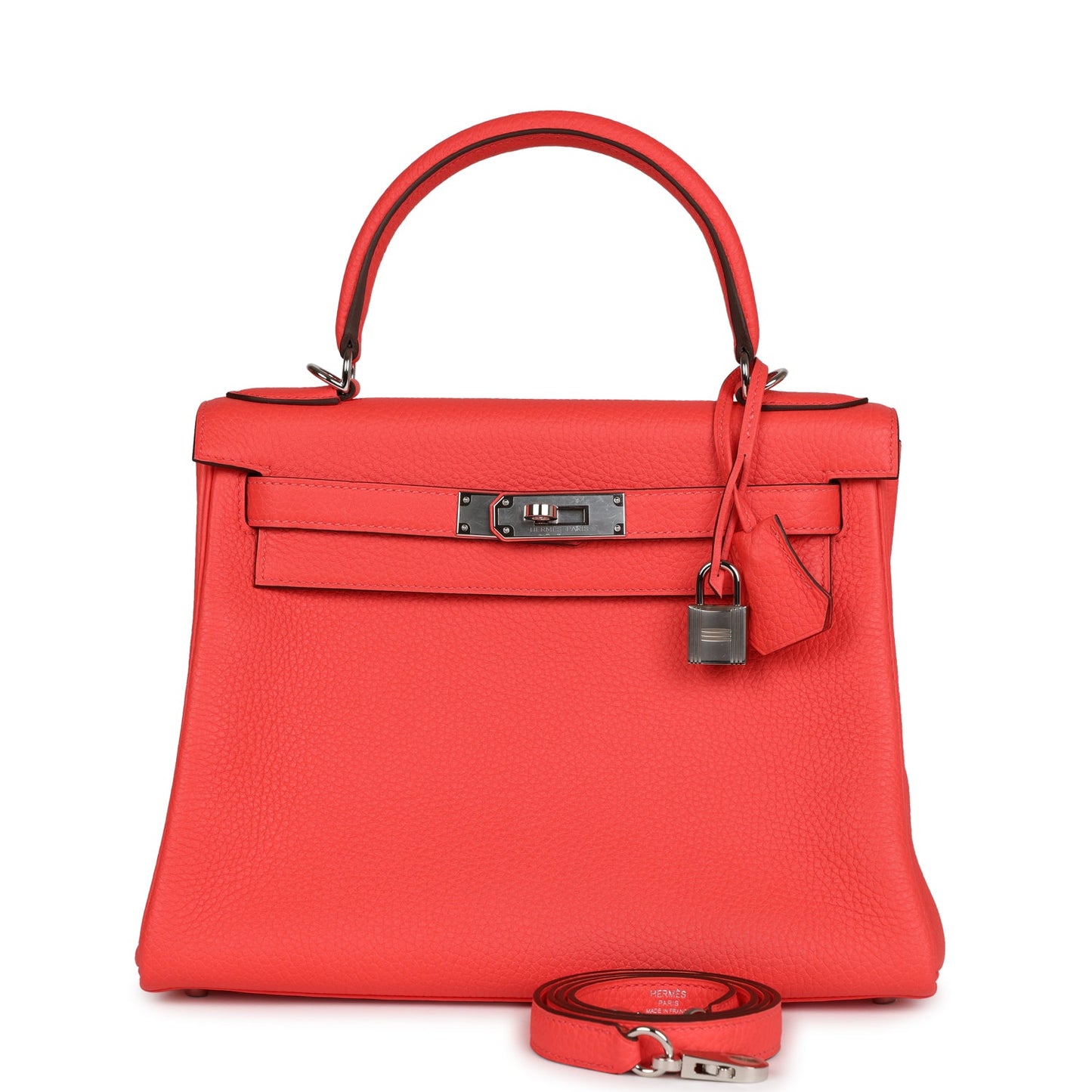 Hermes Kelly Retourne 28 Rose Texas Clemence Palladium Hardware