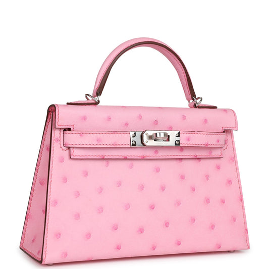 Hermes Kelly Sellier 20 Bubblegum Ostrich Palladium Hardware