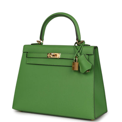 Hermes Kelly Sellier 25 Vert Yucca Epsom Gold Hardware