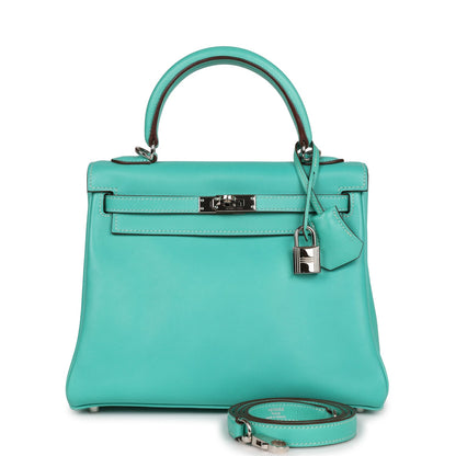 Hermes Retourne Kelly 25 Lagoon Swift Palladium Hardware