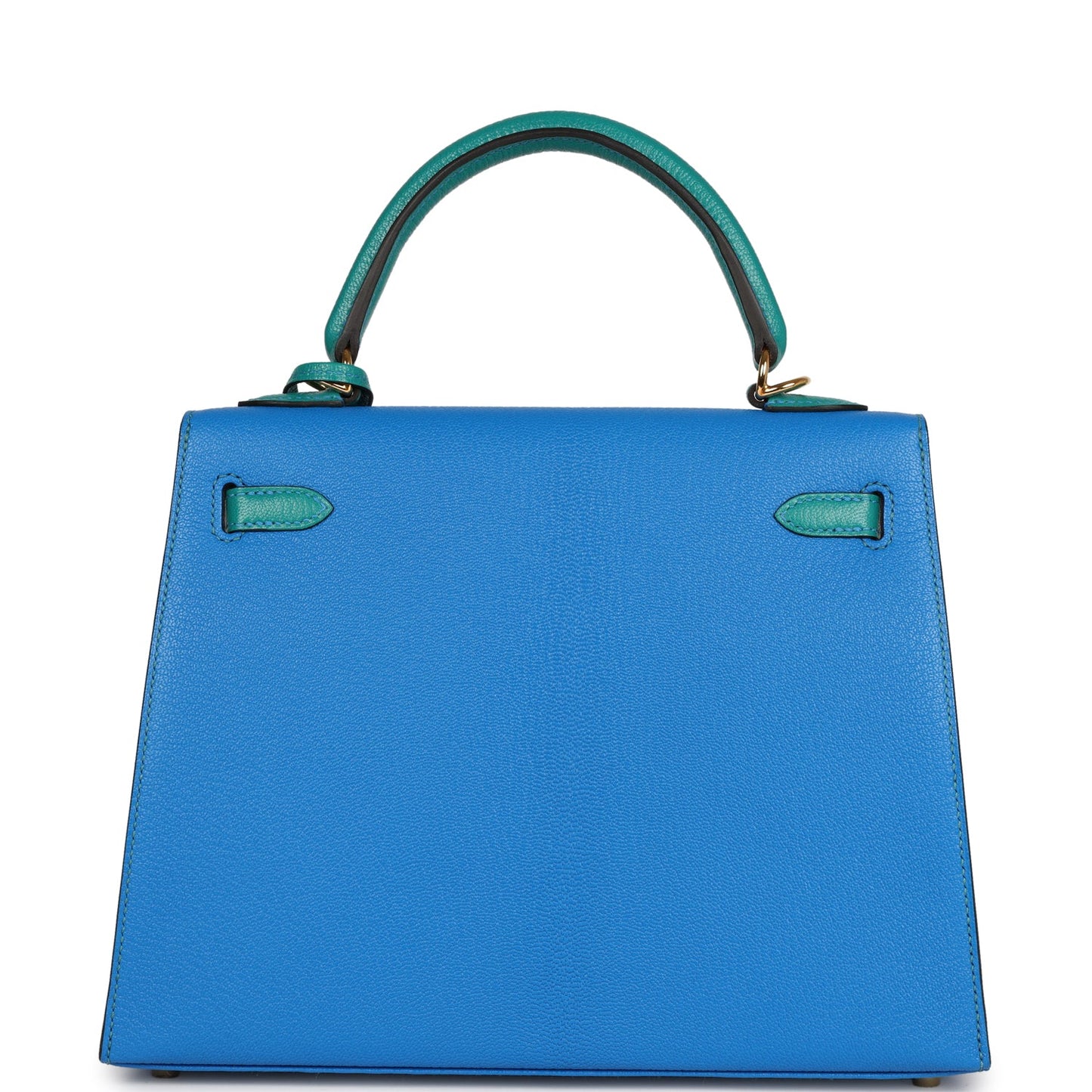 Hermes Special Order (HSS) Kelly Sellier 25 Bleu Hydra and Bleu Paon Chevre Mysore Gold Hardware