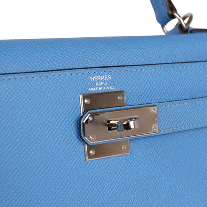 Hermes Kelly Sellier 28 Bleu Azur Epsom Palladium Hardware