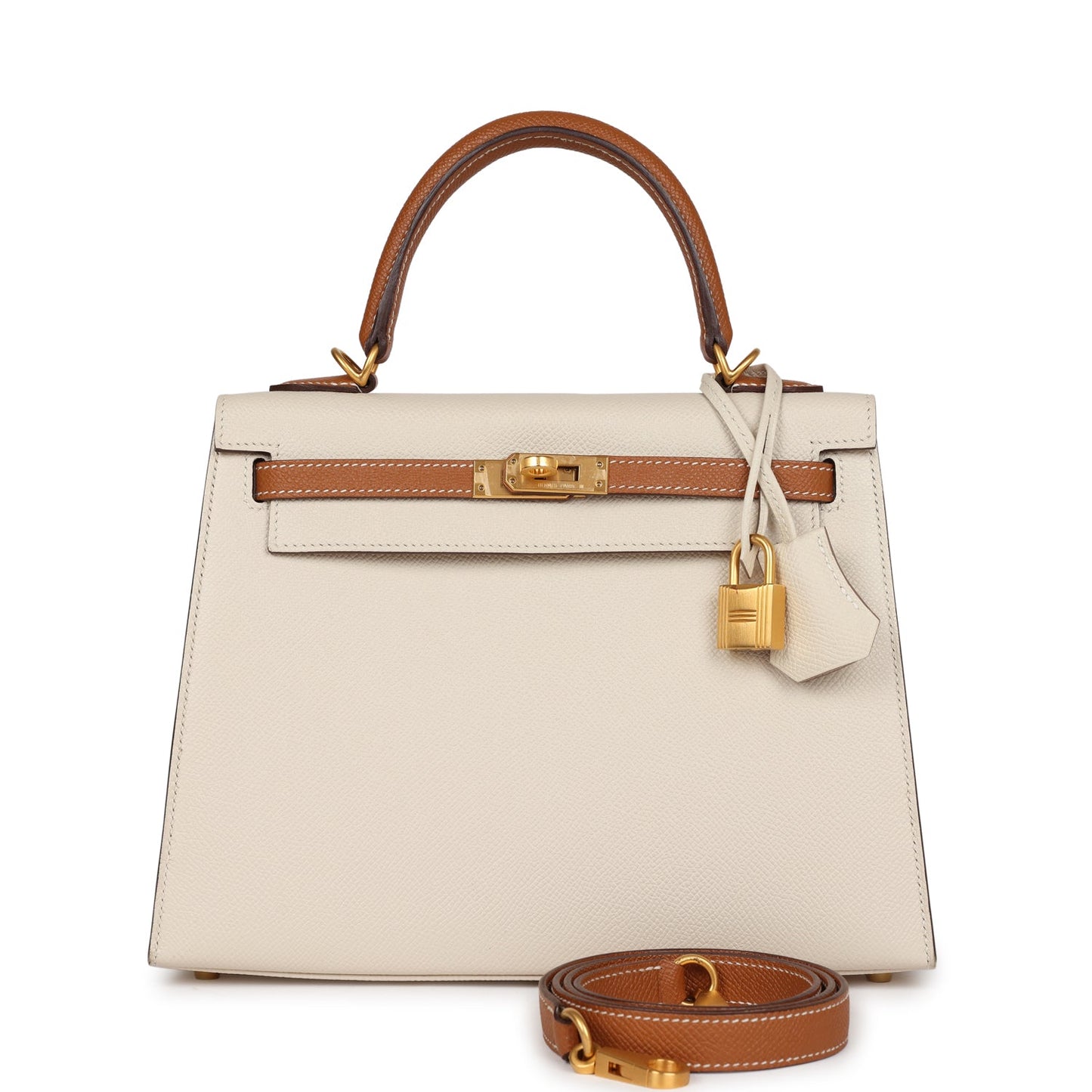 Hermes Special Order (HSS) Kelly Sellier 25 Craie and Gold Epsom Brushed Gold Hardware